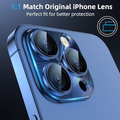 YWXTW Camera Lens Protector for iPhone 15 Pro Max/iPhone 15 Pro, [Lithography Laser Gradient] [5X Strengthen] Tempered Glass Screen Protector Metal Ring Back Camera Lens Cover (Blue Titanium) - color: Blue Titanium