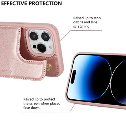 iCoverCase Compatible with iPhone 14 Pro Case with Card Holder, Wallet Case for Women Men RFID Blocking PU Leather Protective Phone Case 6.1 Inch (Rose Gold) - color: Rose Gold