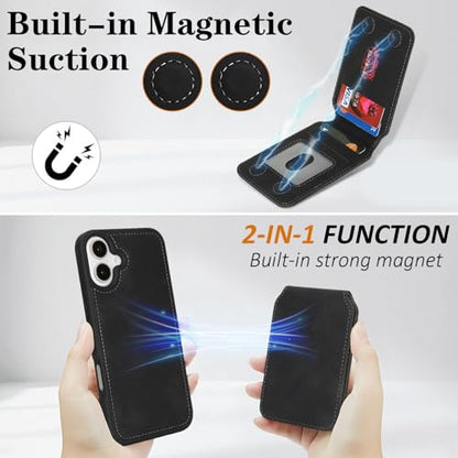 Ｈａｖａｙａ Soft-Touch Wallet Case for iPhone 16 - Matte Black | Soft touch matte finish, detachable 2-in-1 magnetic wallet with 5 card slots & kickstand, 1400 Gauss MagSafe 15W fast char - color: Matte Black