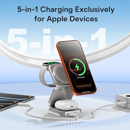5-in-1 Wireless Charger for MagSafe, AC ISLAND Portable Travel Charging Station, 35W Max Qi2 Fast Foldable Magnetic Stand, Evolved for iPhone 17-1 Series, Apple Watch, AirPods (with 35W Adapter)