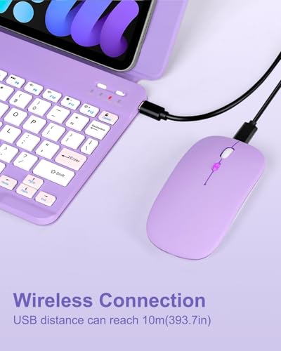 EAMPANG Universal Bluetooth Keyboard and Case for Tablet/Phone/Laptop | Wireless Portable Slim Keypad and Mice Rechargeable with Adjustable Bracket for iPad A16/Mini/Air/iPhone/Galaxy Z Fold Purple - color: Purple