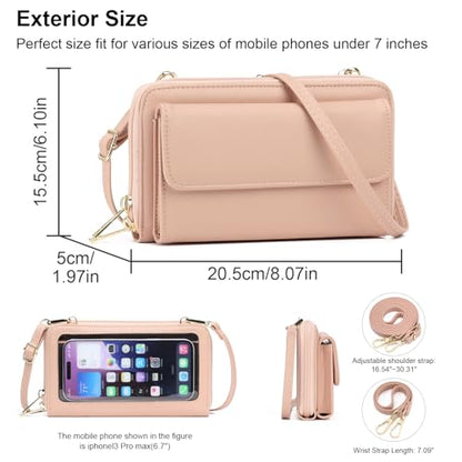 GOIACII Phone Purse Crossbody Bags for Women Small Travel Wallet Touch Screen RFID Blocking - color: C02 Light-pink