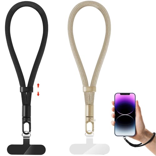 Phone Lanyard, 2 Pack Adjustable Cell Phone Lanyard Strap, Hand Wrist Strap Lanyard with Tether Tabs for Smartphones - color: Black+camel