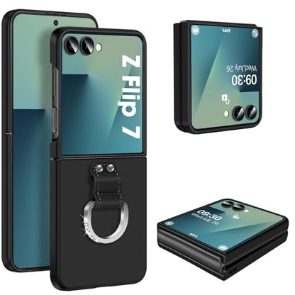 Z Flip 7 Case for Samsung Galaxy Z Flip7 5G, Ring Case for Women Silky Touch Slim Hard PC Matte Back Cover Ultra Thin Z Flip 7 Phone Case Anti-Scratch Protective Cases for Samsung Z Flip 7 5G (Black) - color: Black