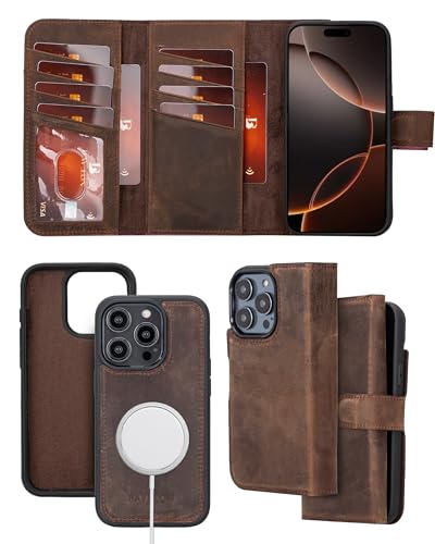 Bayelon Wallet Case for iPhone 16 Pro Max 6.9", Trifold Leather Wallet, Detachable Magnetic Flip Folio Cover, Card Holder, iPhone 16 Pro Max Wallet Case, MagSafe Compatible, RFID (Coffee Brown) - color: Dark Brown, size: iPhone 16 Pro Max
