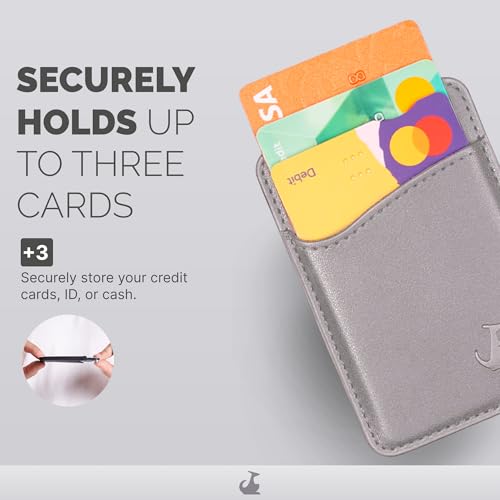 Wallaroo Premium Leather Cell Phone Wallet Stick On - Android and iPhone Wallet and Card Holder for Women and Men - Durable with Non-Slip Lining Secures Up to 3 Cards - color: Light Grey Leather