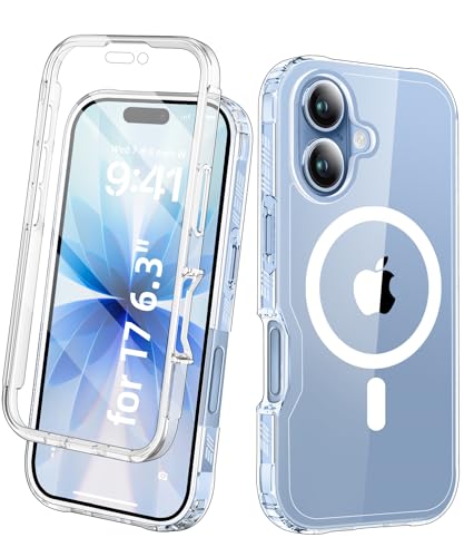 Magnetic for iPhone 17 Case Built-in Screen Protector, Clear | [Compatible with MagSafe] Full Body Rugged Phone Case, Shockproof Protective Magnetic Cover for iPhone 17 6.3" - color: Clear, size: iPhone 17 6.3"