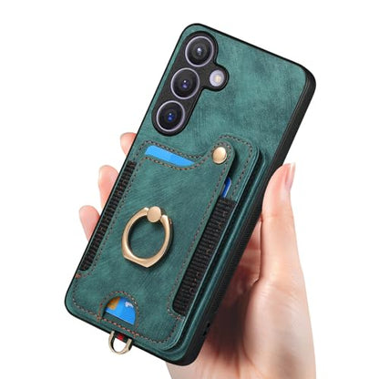 for Samsung Galaxy S25 Case Wallet with Card Slots Green | PU Leather Flip Folio Cover,RFID Blocking Ring Holder,Kickstand,Wrist Strap,Shockproof,Magnetic Protective,Women Men Girls - color: Green, size: Galaxy S25 6.2 Inch