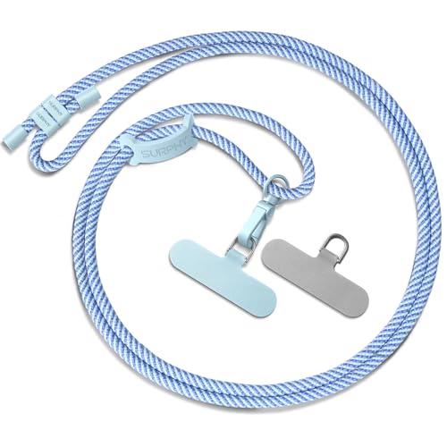 SURPHY Phone Lanyard, Adjustable Phone Strap Crossbody with 2 Pack Phone Tether Tab, Premium Metal Buckles and Two-Color Braided Cell Phone Lanyard Crossbody for Women and Men, Deep & Light Blue - color: Deep Blue + Light Blue