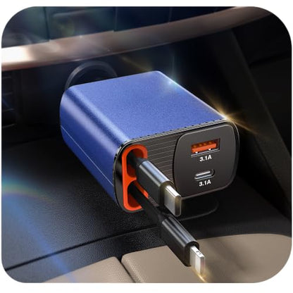 Retractable Car Charger 4 in 1 for Cars, 85W Cell Phone Automobile Chargers - color: Dark blue