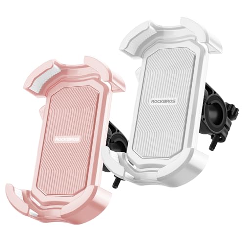 ROCKBROS Bike Phone Holder Security Lock Shockproof Bicycle Phone Mount 2PC - color: 2 Pack - Handlebar Mount Pink + White