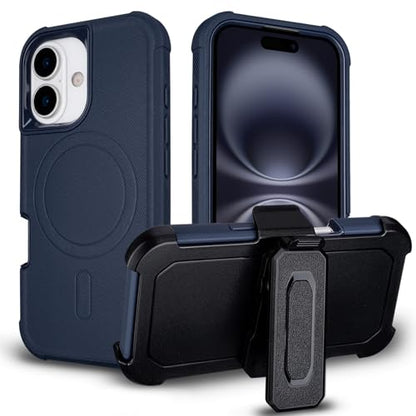 for iPhone 16 Case with Clip, Compatible with Magsafe, Blue | Anti-Drop, Anti-Fingerprint, 3 in 1 Heavy Duty Shockproof Protection, Military-Grade Cover for iPhone16 Case Rugged - color: Blue