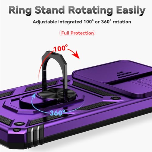 for Samsung Galaxy S24 FE Case with Camera Lens Cover HD Screen Protector, Dual Layer Military-Grade Drop Tested Magnetic Ring Holder Kickstand Protective Phone Case for Galaxy S24 FE (Purple) - color: Purple with camera cover Military-Grade 2nd gen