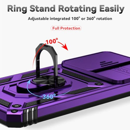 for Samsung Galaxy S24 FE Case with Camera Lens Cover HD Screen Protector, Dual Layer Military-Grade Drop Tested Magnetic Ring Holder Kickstand Protective Phone Case for Galaxy S24 FE (Purple) - color: Purple with camera cover Military-Grade 2nd gen