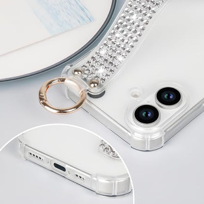 Omio Compatible with iPhone 17 Case Clear Luxury Glitter Sparkle Rhinestone Diamond Stand Holder Case Soft TPU Silicone Slim Cover with Wrist Strap Grip Holder Kickstand for Women Girls Clear - size: iPhone 17