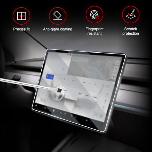 Tesla Model 3 Screen Protector 15.4 Inch (2024-2026) & Model Y (2025-2026), Matte Anti-Glare Tempered Glass, Fingerprint Resistant, 9H Hardness, Alignment Kit - color: Matte