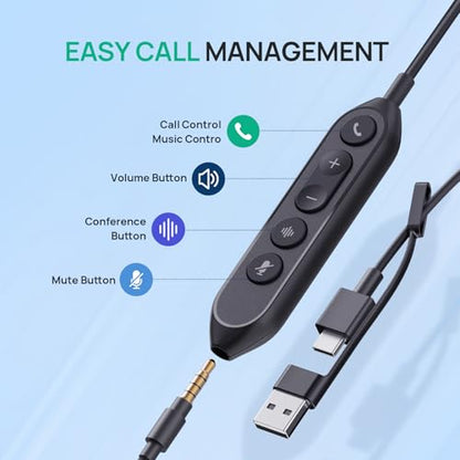 Yealink UH42 SE Wired Headset, USB-A/C & 3.5mm,in-Line Controls, On-Ear - color: Single-Ear (UC), size: 3.5mm & USB-C/A