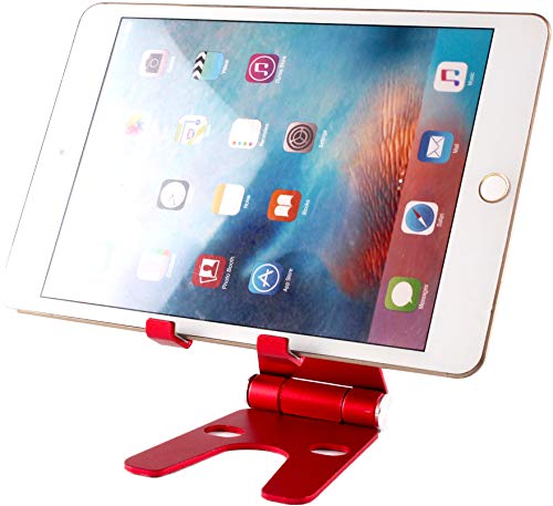 Cell Phone Tablet Fully Foldable Stand Dock Holder Cradle Mount Organizer Charger Station Table Desk Bed Office School Kitchen Travel Portable Adjustable Multi-Angle Aluminum Non-Slip (Red) - color: Red