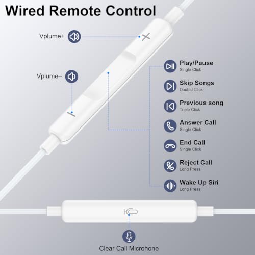 Wired Ear Buds Compatible for iPhone 14 Plus/14 Pro Max/13/12/11/XR/XS/X/8 - color: White