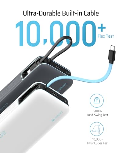CUKTECH 45W Power Bank 20000mAh, Portable Travel Charger Built-in USB C Cable, Fast Charging Battery Pack for iPhone 17/16/15, iPad, Samsung Galaxy, Google Pixel, Android and More (White) - color: PB200N-White