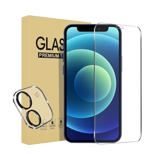 1+1 Pack Screen Protector for iPhone 12 Mini with Camera Lens Protector, 5.4 Inch HD Clear Tempered Glass Film for iPhone 12 Mini, Anti-Scratch, Bubble Free, Case-friendly