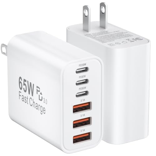 USB C Fast Charger Block, 65W USBC Wall Charger Cube, iPhone Charger Plug - color: White-2Pack