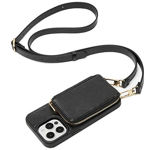 ZVE for iPhone 13 Pro Wallet Case, Zipper Crossbody Phone Case with RFID Blocking Card Holder Wrist Strap Purse Cover for Women Compatible with iPhone 13 Pro (6.1 inch, 2021)- Black - color: Black, size: iPhone 13 Pro, 6.1"