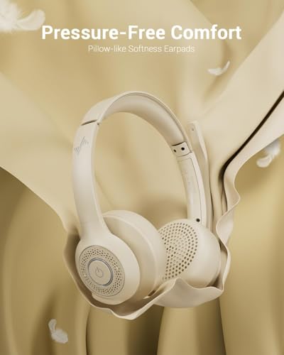 JIAMQISHI Bluetooth V5.2 Office Headset in Apricot, Wireless Headphones with Noise Reduction Microphone, USB Receiver and Mic Mute for Video Conference & Cellphones - color: Apricot