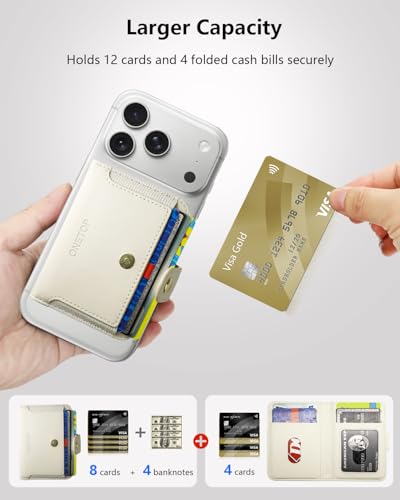ONETOP for MagSafe Wallet,Magnetic Phone Wallet with 5 Card Slots,Beige | 1-12 Cards/Cash Holder for iPhone 17/16/15/14/13/12 Series,Detachable Wallet Stick-On Back,PU Leather RFID Blocking Kickstand - color: Beige