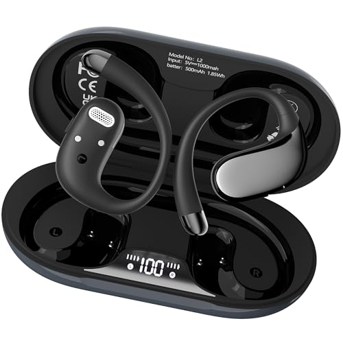 Open Ear Headphones Bluetooth 5.4, 62H Playtime, Air Conduction Wireless Earbuds with Ergonomic Earhooks, ENC Mic,IPX5,Physical Buttons, Comfort-Fit for Running, Cycling, Workouts - color: Black