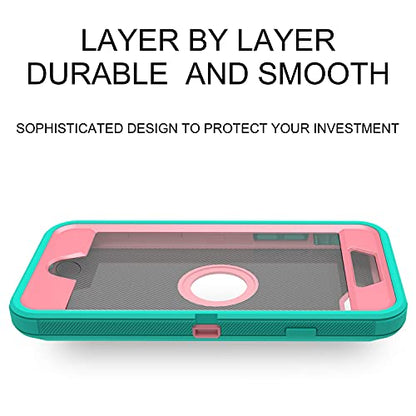 MXX Case Designed for iPhone SE Case 2020 /SE 2022 Heavy Duty Protective with Screen Protector [3 Layers] Rugged Rubber Protection Cover & Rotating 360 Degree Belt Clip SE 3rd/2nd Gen(Teal/Light Pink) - color: Teal/Light Pink
