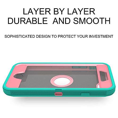 MXX Case Designed for iPhone SE Case 2020 /SE 2022 Heavy Duty Protective with Screen Protector [3 Layers] Rugged Rubber Protection Cover & Rotating 360 Degree Belt Clip SE 3rd/2nd Gen(Teal/Light Pink) - color: Teal/Light Pink