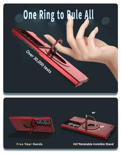 ANNGELAS for Samsung Galaxy S23 Ultra Mag Safe Kickstand Case with Slide Camera Cover,Slim Shockproof Military Heavy Duty Anti Drop Full Body Protection,360 Rotating Stand Magnetic Phone Case(Red) - color: Magnetic Stand Red