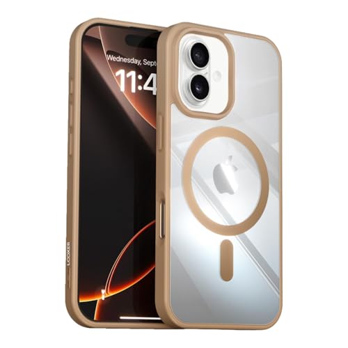 LOOXER® CrystalEdge Clear Case for iPhone 16 (6.1”) | Ultra-Clear Anti-Yellowing MagSafe Cover with Shockproof Protection + Premium Screen Protector (Brown, 16) - color: Brown, size: 16