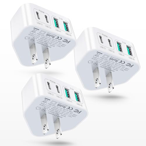 3-Pack USB C Charger Block, 40W 4 Port Flat Fast USB C Wall Charger - color: 3-Pack White