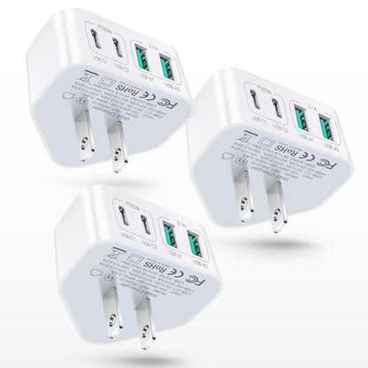 3-Pack USB C Charger Block, 40W 4 Port Flat Fast USB C Wall Charger - color: 3-Pack White