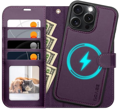 OCASE for iPhone 16 Pro Max Case Detachable Wallet Case with Card Holder, 2 in 1 Pu Leather Flip Folio with RFID Blocking Stand Wrist Strap Shockproof Phone Cover 6.9 Inch 2024, Dark Purple | Removable magnetic case, with hand strap, wireless charging, ca