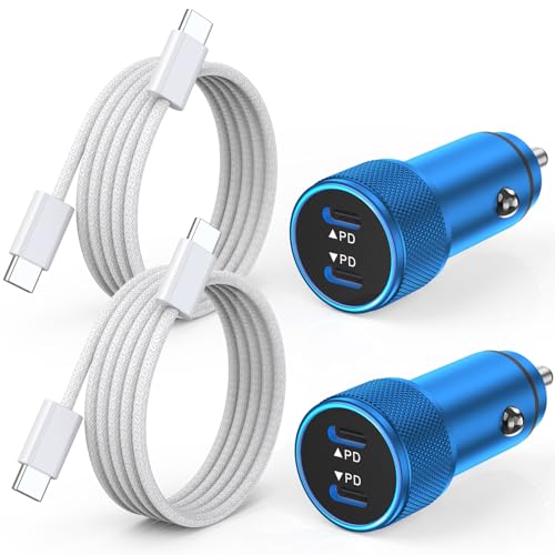 iPhone Car Charger Fast Charging,iPhone 17 Car Charger 2PACK Dual USBC Port - color: Blue 3FT