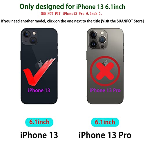 SUANPOT for iPhone 13（Non 13Pro） 6.1 inch 5G with RFID Blocking Wallet case Credit Card Holder,Flip Book PU Leather Phone case Shockproof Cover Cellphone Women Men for Apple 13 case Wallet Black - color: Dark Black Color