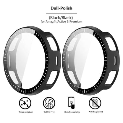 [2-Pack] Case with Tempered Glass Screen Protector Compatible with Amazfit Active 3 Premium, Bumper Full Coverage Protective Hard Dull-Polish PC Cases Face Cover for Amazfit Active 3 Premium