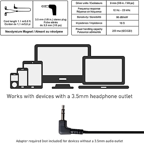 Panasonic ErgoFit Wired Earbuds, In-Ear Headphones with Dynamic Crystal-Clear Sound and Ergonomic Custom-Fit Earpieces (S/M/L), 3.5mm Jack for Phones and Laptops, No Mic - RP-HJE120-KA (Matte Black) - color: Matte Black, size: S/M/L, style: No Mic