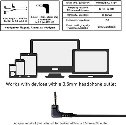 Panasonic ErgoFit Wired Earbuds, In-Ear Headphones with Dynamic Crystal-Clear Sound and Ergonomic Custom-Fit Earpieces (S/M/L), 3.5mm Jack for Phones and Laptops, No Mic - RP-HJE120-KA (Matte Black) - color: Matte Black, size: S/M/L, style: No Mic