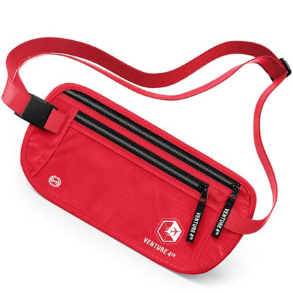 VENTURE 4TH Travel Money Belt, RFID Blocking Passport Holder - Red - color: Red