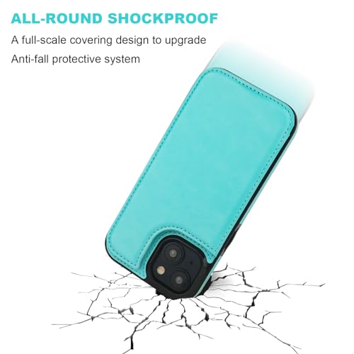 ONETOP for iPhone 15 Wallet Case with Credit Card Holder,LightBlue | Kickstand,ID/Cash Holder,Case Wallet with Card Slots,Double Magnetic Clasp,Durable PU Leather Shockproof Cover for Women Men - color: Light Blue
