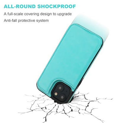 ONETOP for iPhone 15 Wallet Case with Credit Card Holder,LightBlue | Kickstand,ID/Cash Holder,Case Wallet with Card Slots,Double Magnetic Clasp,Durable PU Leather Shockproof Cover for Women Men - color: Light Blue