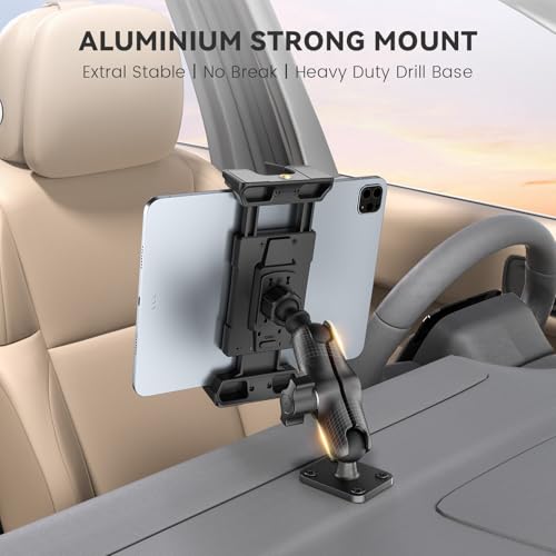 OHLPRO 4" Aluminum Arm Tablet Mount for Truck - Heavy Duty Drill Base Car Tablet Holder Compatible with iPad Samsung Tab 5"-13" Tablets and Phones, for Dashboard/Wall/Business/Desktop, etc. - size: 4" Aluminum Arm