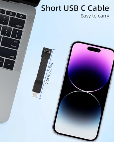 80Gbps Short USB 4 Flat Cable,USB C Fast Charging Cable,PD 240W 90 Degree USB Type C Male to USB Type C Male Charging Cable,8K@60Hz Video Display for Phone,Tablets,Laptops(0.21FT/67MM) - style: male to male