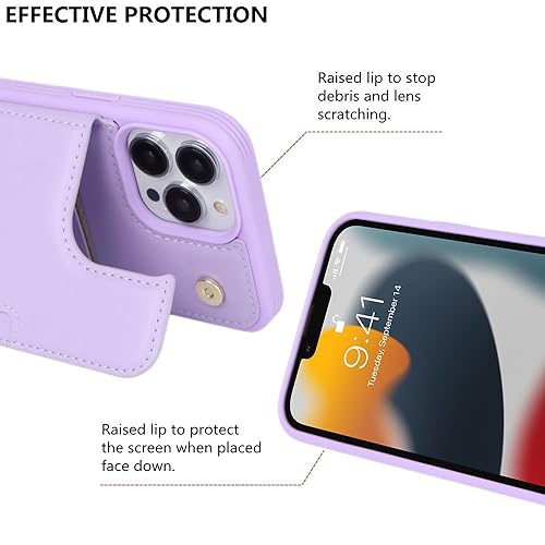 iCoverCase Compatible with iPhone 13 Pro Case with Card Holder, Wallet Phone Case for Women Men RFID Blocking PU Leather Protective Case 6.1 Inch (Light Purple) - color: Light Purple