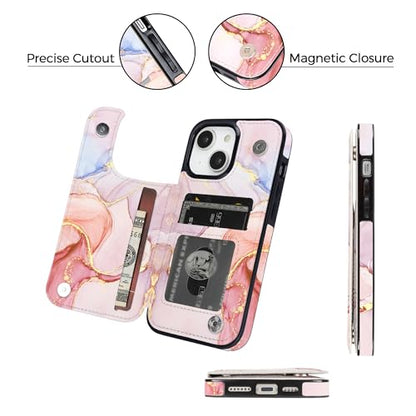 uCOLOR for iPhone 13/14 Wallet Case with Card Holder | PU Leather RFID Blocking for Women Men Magnetic Clasp Kickstand,Pink Purple Marble - color: Pink Purple Marble
