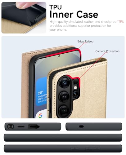 OCASE for Samsung Galaxy S26 Ultra Wallet Case, Card Holder, Gold | RFID Blocking, Kickstand, Magnetic Closure, PU Leather Flip Folio, Shockproof TPU Shell, Protective Phone Cover (6.9") 2026 - color: Gold, size: Samsung Galaxy S26 Ultra